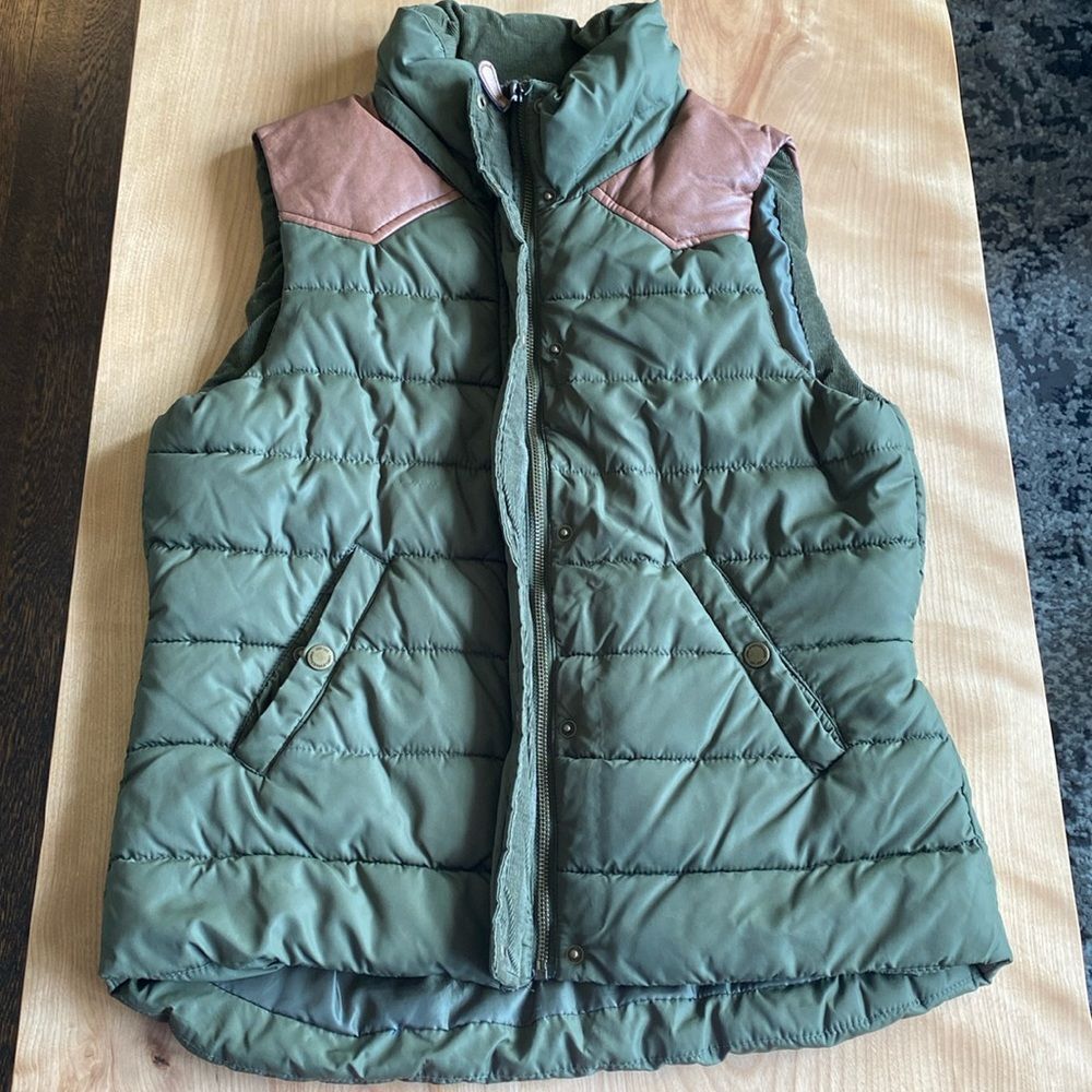 H&M Label of Graded Goods Olive Green Vest w/Brown Embellishments